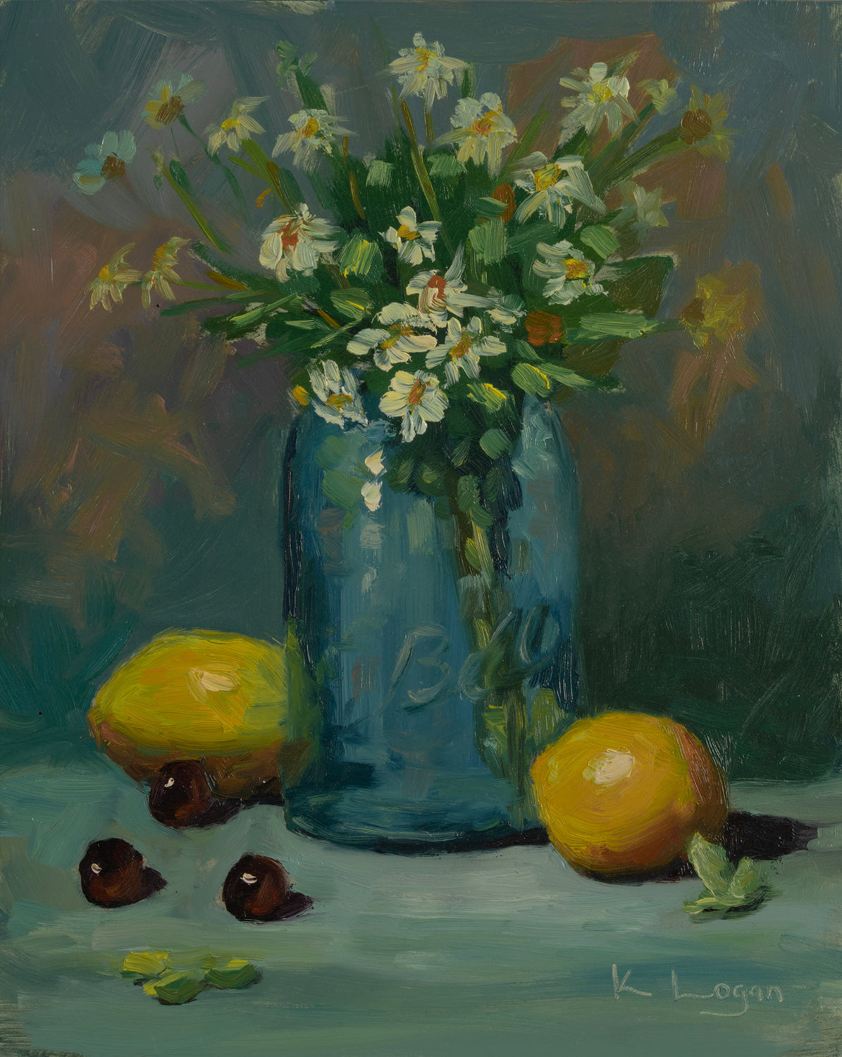 Blue glass and lemons
