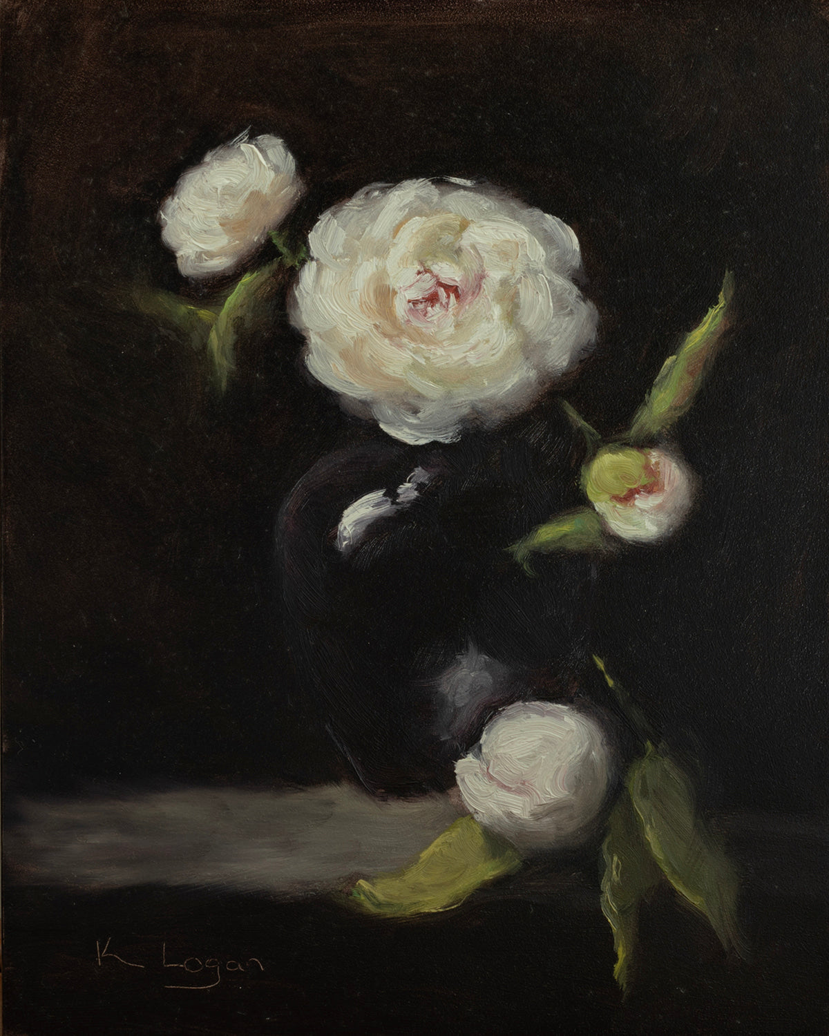 Peonies in Black Vase