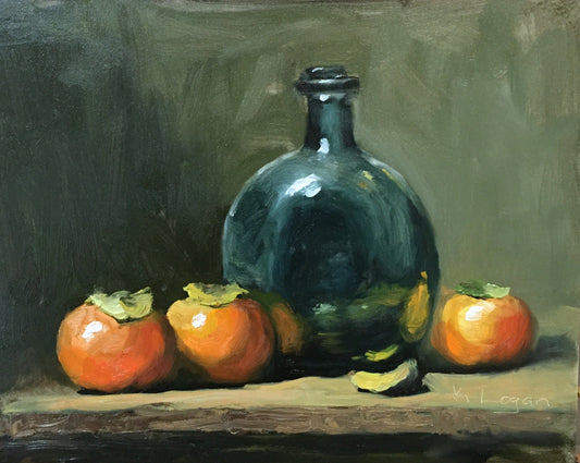 Persimmons and Green Glass 8" x 10"